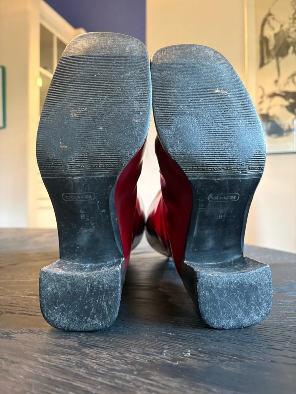 COACH Virginia J021 Burgundy Leather Square Toe Boots Made in Italy Size 6B - Picture 11 of 15